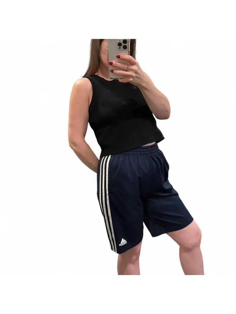Vintage Adidas Navy Stripe Athletic Shorts - Picture 2 of 8